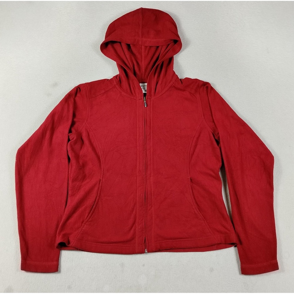 Vintage Columbia Jacket Womens Medium Red Fleece Hooded Full Zip Hiking Y2K 03